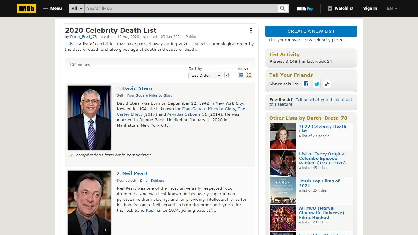 2020 Celebrity Death List - IMDb