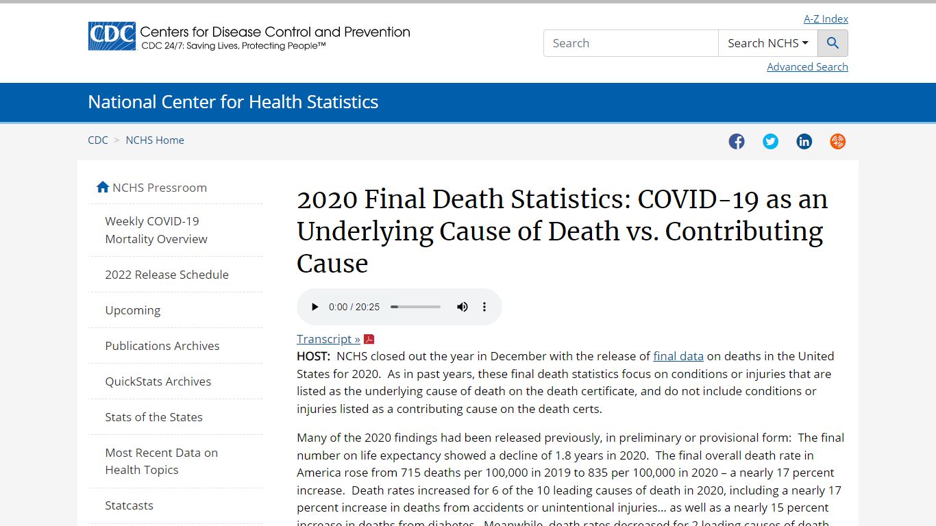 2020 Final Death Statistics: COVID-19 as an Underlying Cause of Death ...