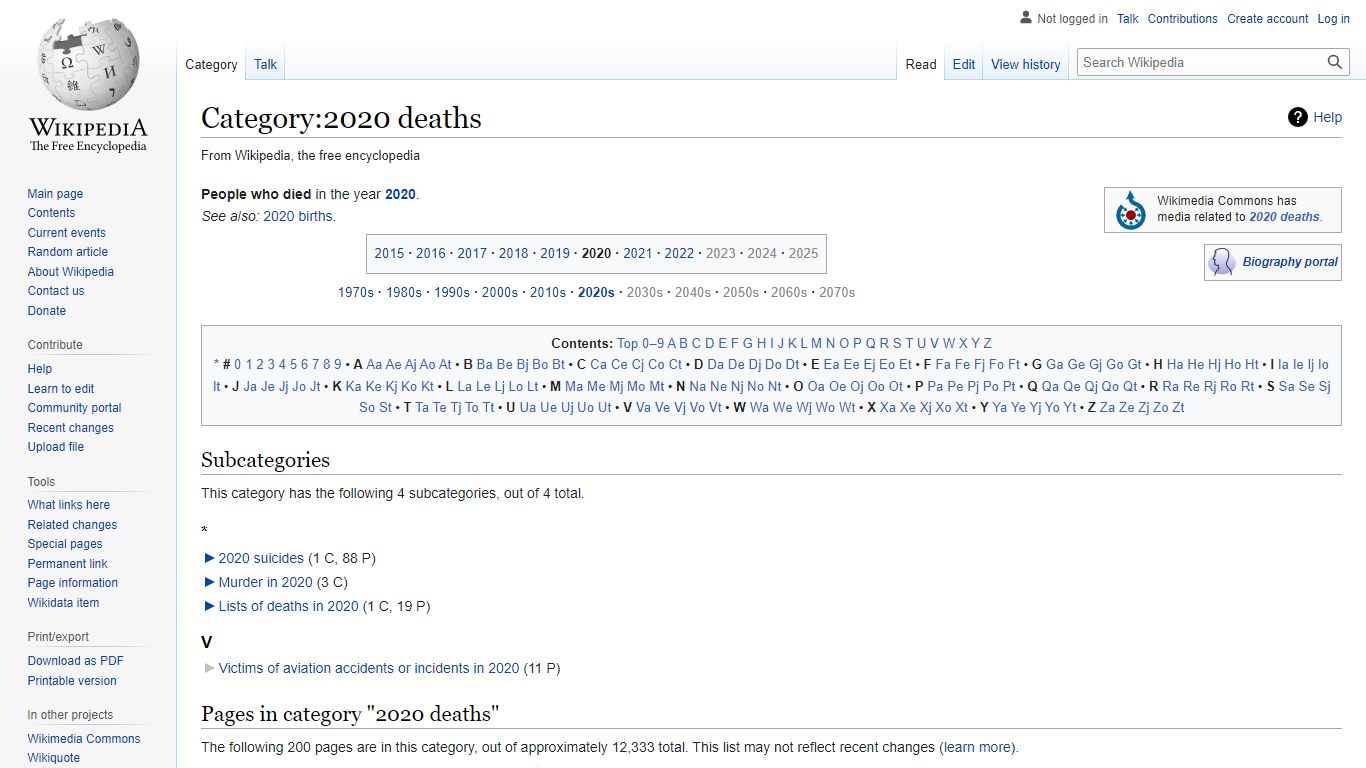 Category:2020 deaths - Wikipedia